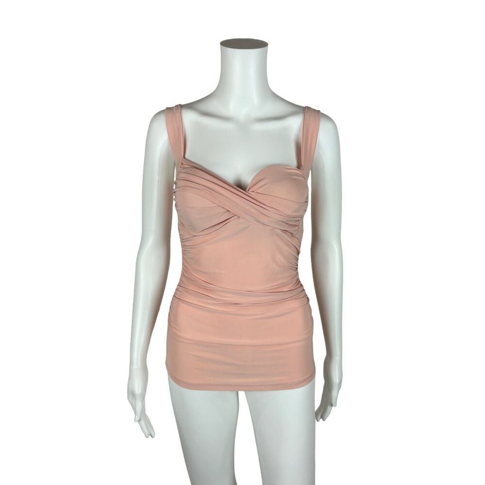 Sabora Tank Top Women's Medium Light Pink Gathered Sweetheart Bustline Pin Up